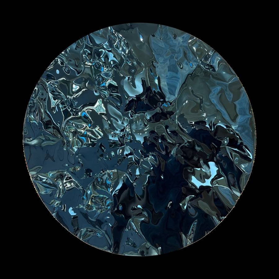 Silent Echo by Hussain Jamil, a round blue stainless steel wall sculpture