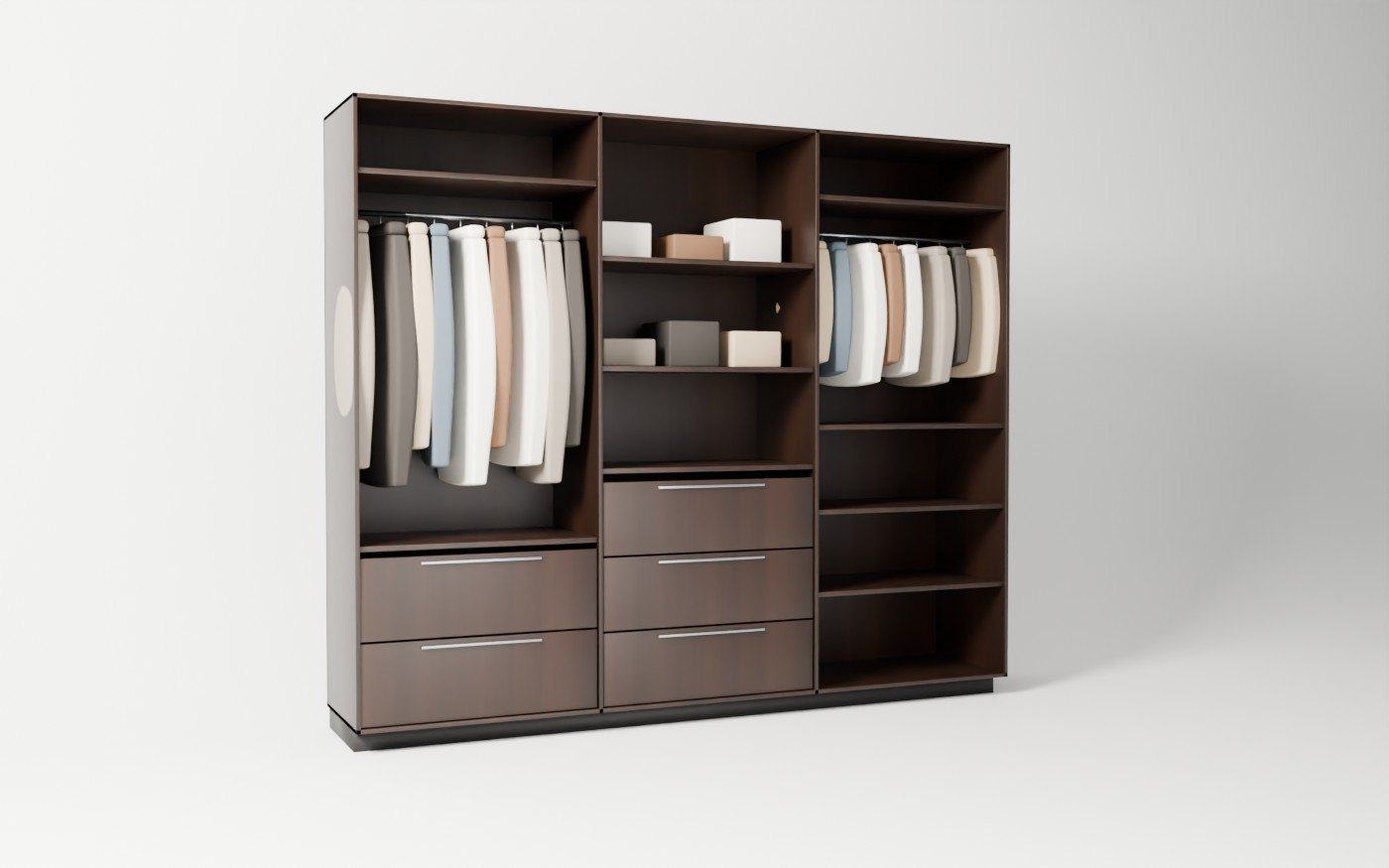 The Halden with its doors open: Dark walnut interior